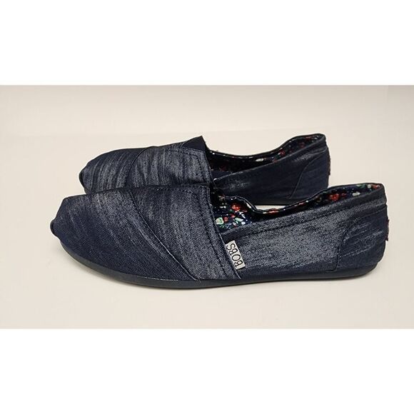 BOBS BY SKECKERS WOMEN'S CLASSIC SLIP-ON DENIM BLUE CASUAL FLAT SHOES SIZE 9.5 - Picture 9 of 11